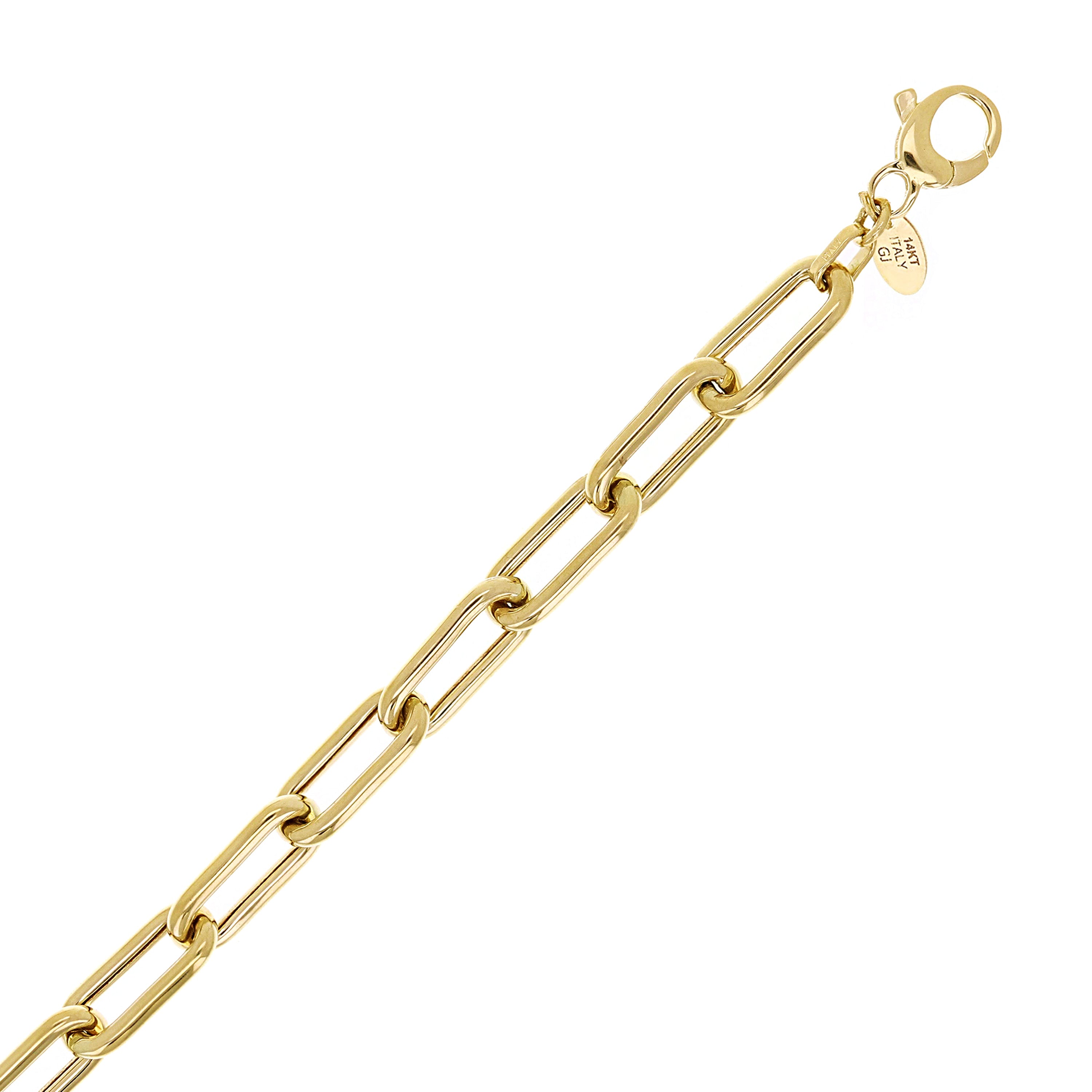 Italian 14k Yellow Gold Paper Clip Link Chain Bracelet 7.5" 7.2mm 8.6 grams