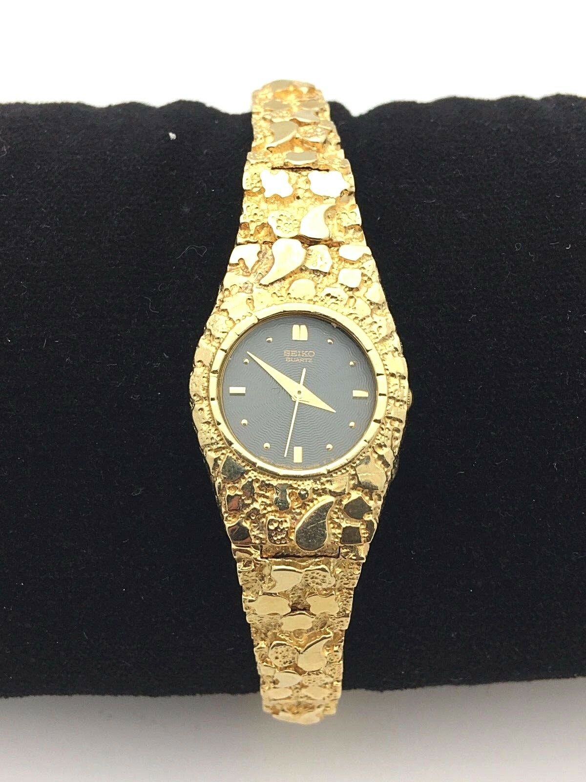 14k Yellow Gold Nugget Wrist Watch with Seiko Watch 7"-7.5" 37.2 grams