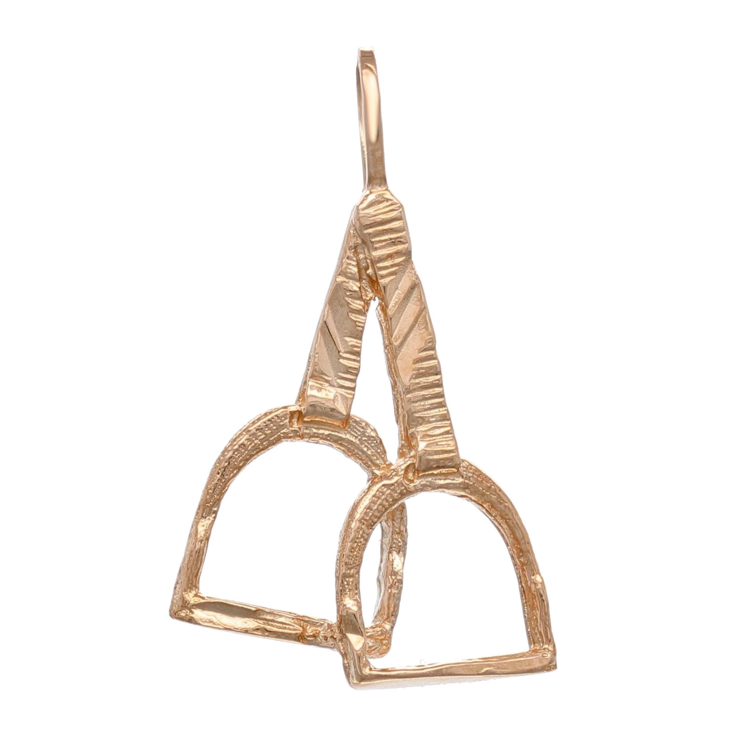 14k Rose Gold Solid Horse Step Up Stirrup Horse Pendant 1.1 grams - Rose