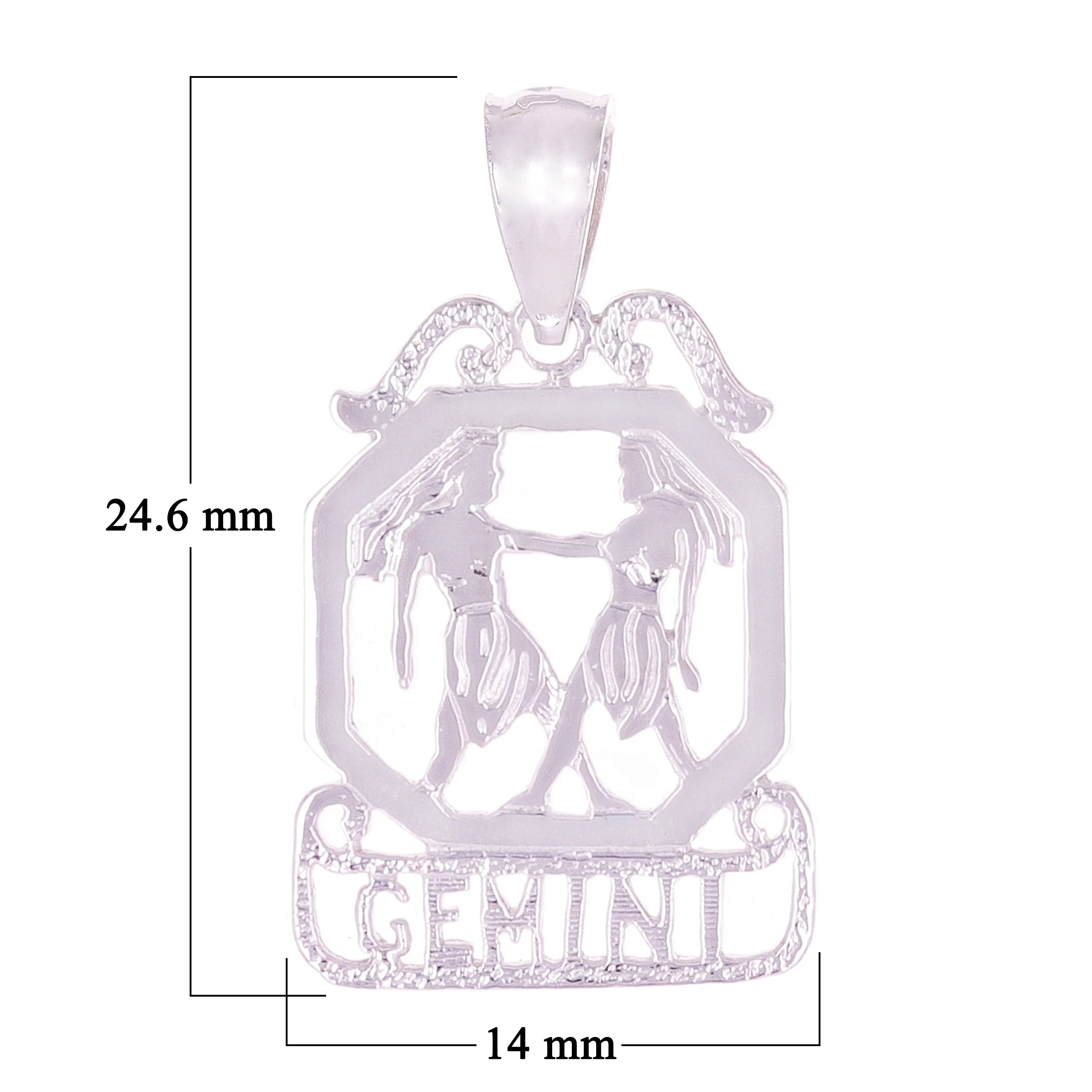 14k White Gold  Diamond Zodiac Sign Gemini Pendant - Gemini,White