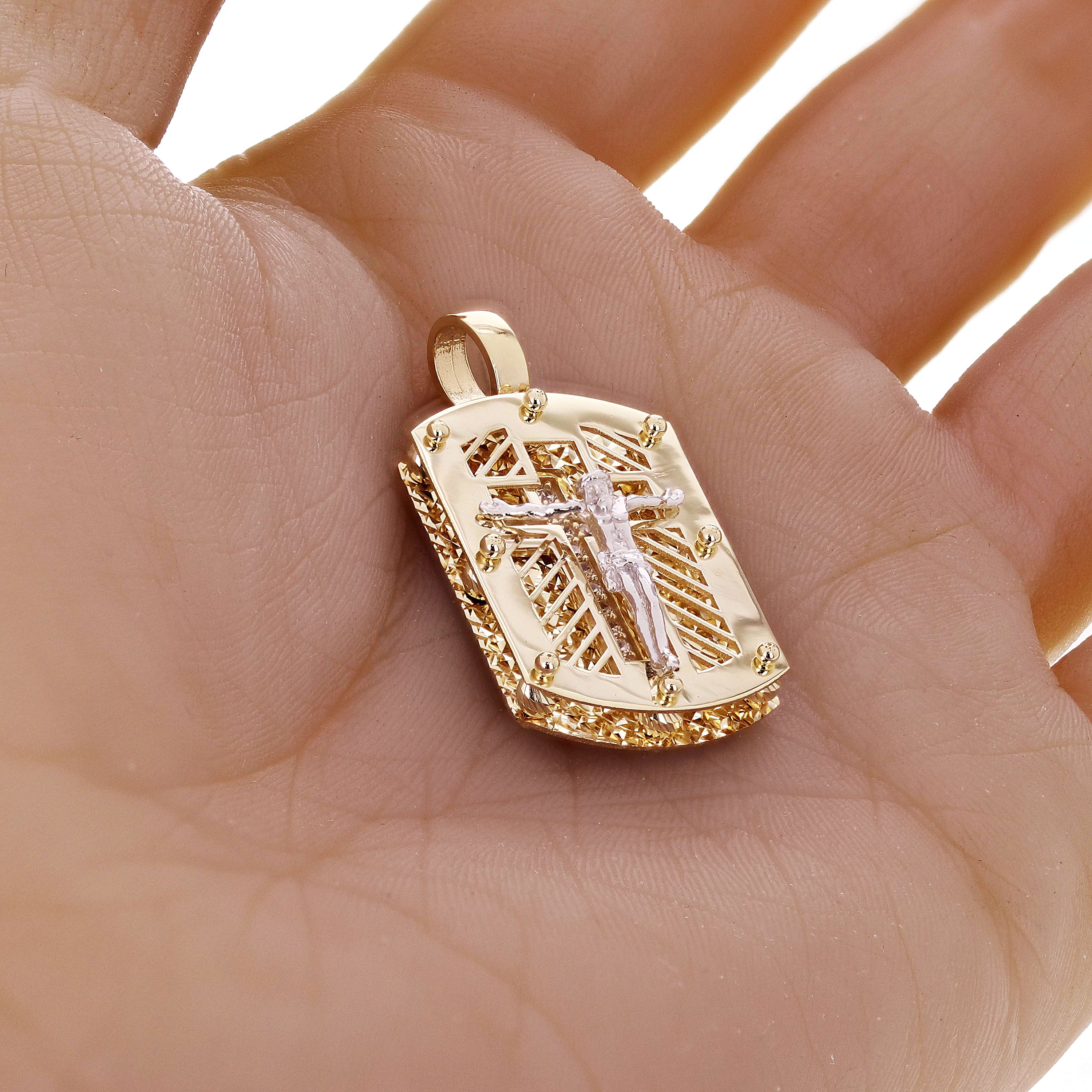 14k Yellow & White Gold 3D Crucifix Cross Pendant with Cubic Zirconia 4" 7 grams