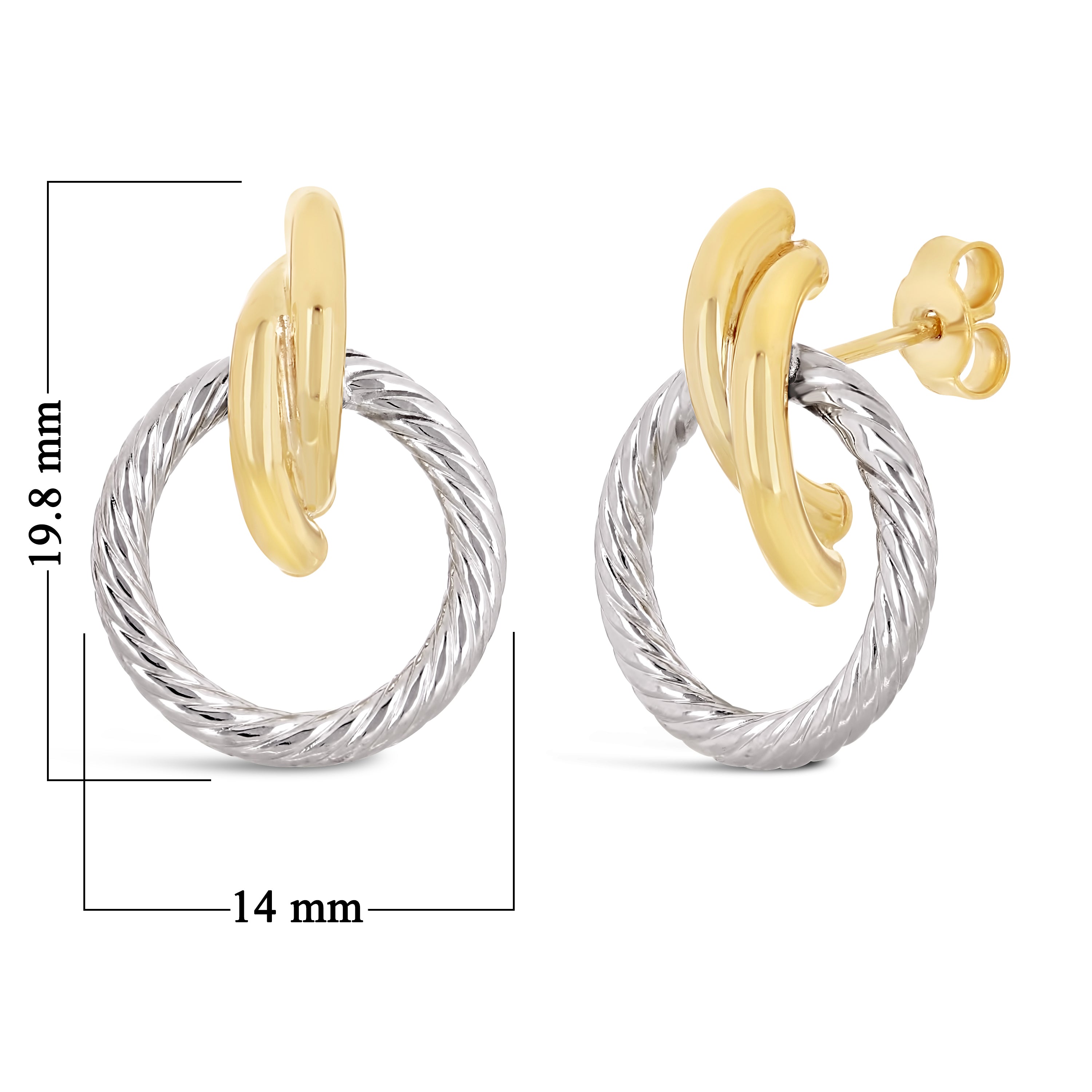 Italian 14k Yellow & White Gold Shiny Rope Eternity Circle Drop Stud Earrings - Shiny Rope Eternity