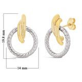 Italian 14k Yellow & White Gold Shiny Rope Eternity Circle Drop Stud Earrings - Shiny Rope Eternity