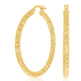 Italian 14k Yellow Gold Hollow Diamond Cut Hoop Earrings 1.5" 2.8mm 2.2 grams
