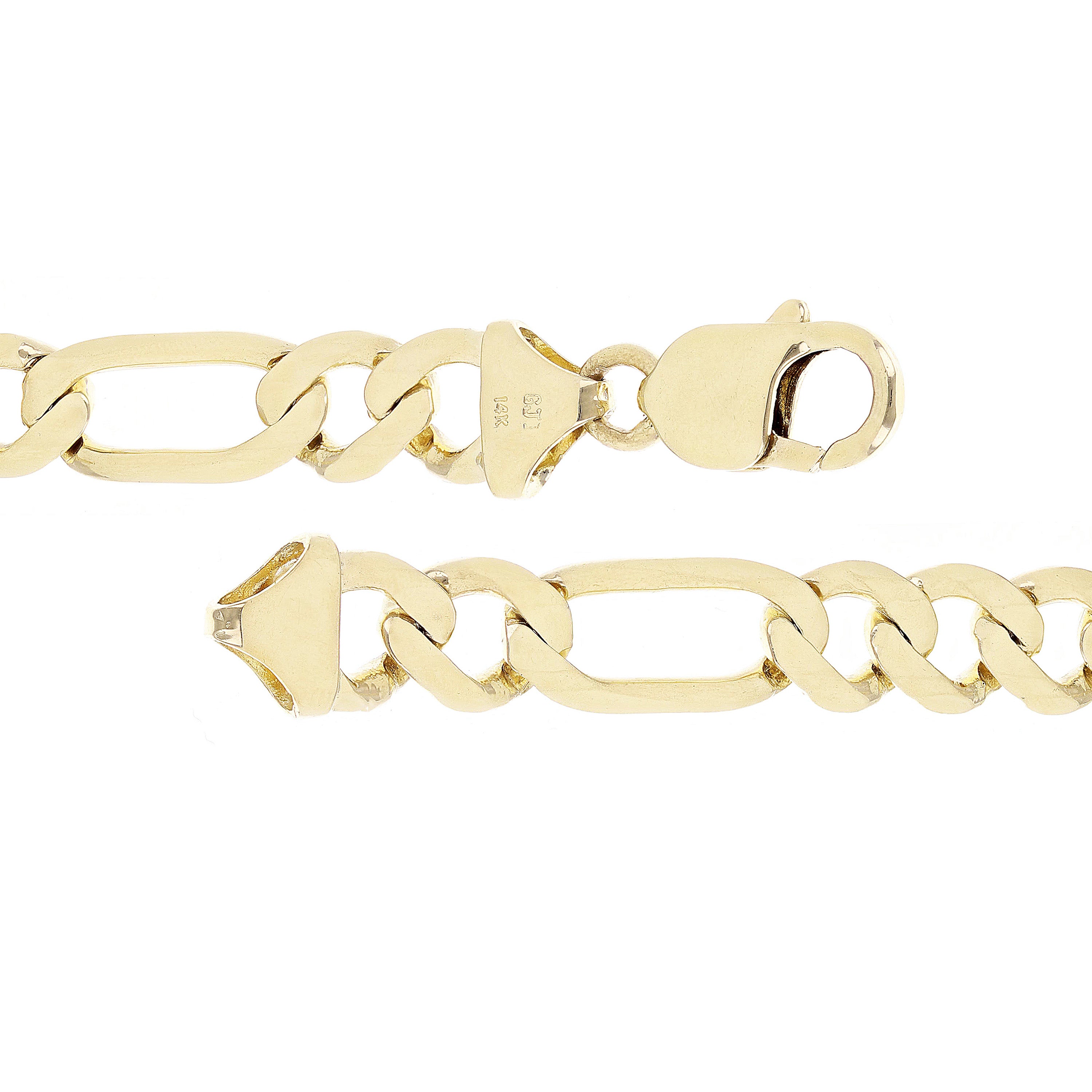 Men's 14k Yellow Gold Solid Figaro Bracelet Link Chain 8.5" 9.6mm 25 grams - 8.5"