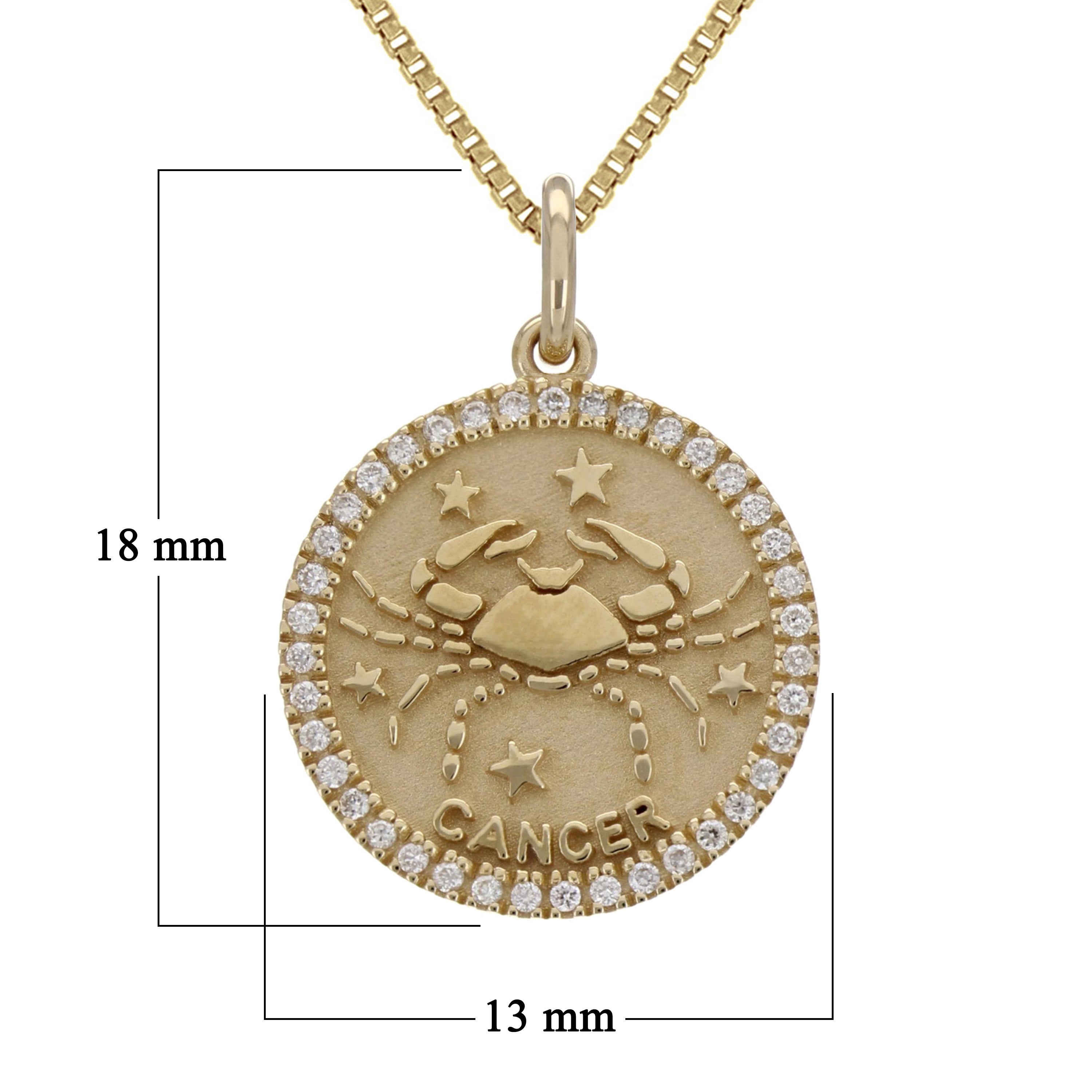 14k Yellow Gold Diamond Zodiac Sign Cancer Pendant Necklace 18" - Cancer,Yellow