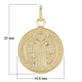 14k Yellow Gold Round Saint Benedict Medal Charm Pendant 1" 2.9 grams
