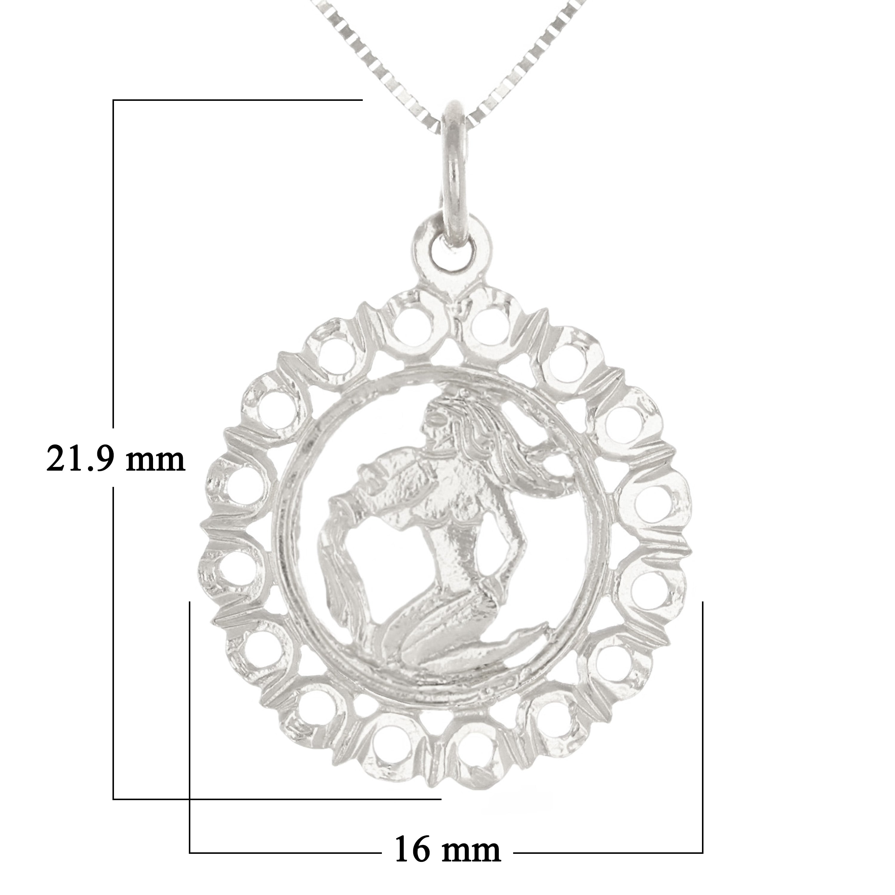 14k White Gold Zodiac Sign Aquarius Pendant Necklace 18" - Aquarius,White