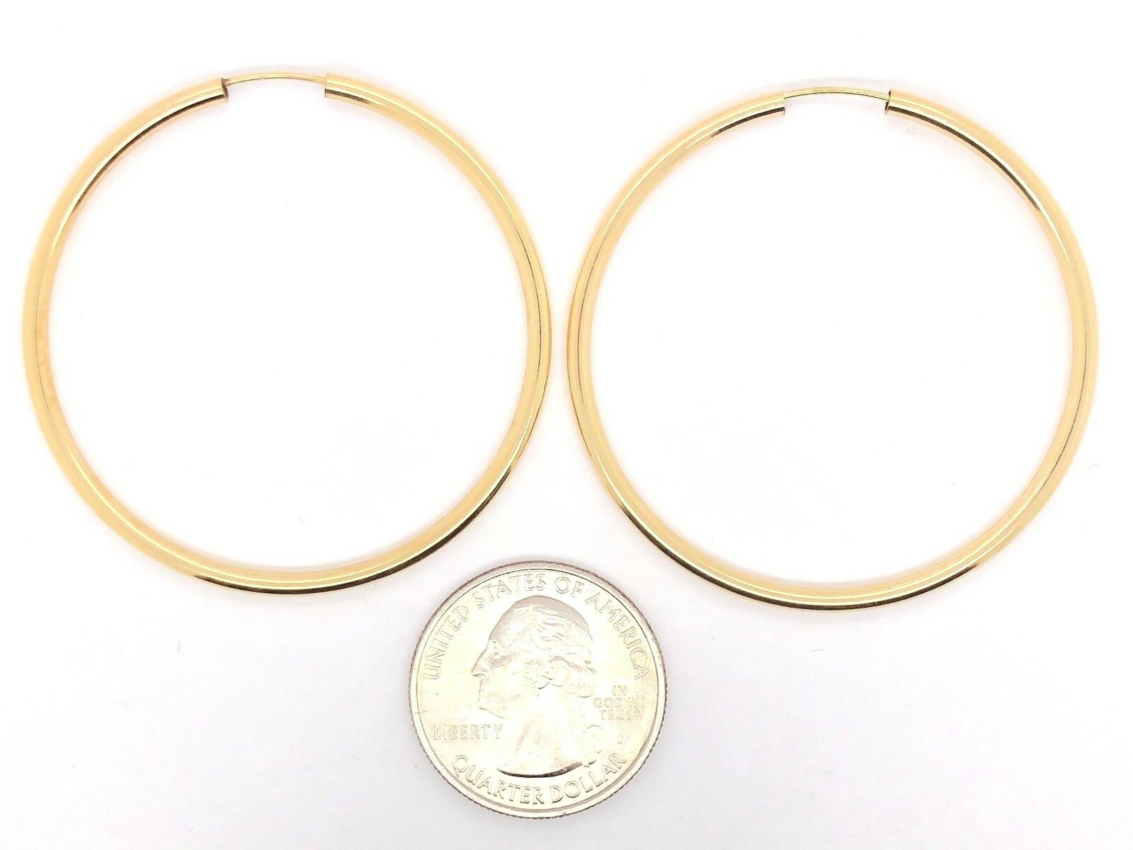 925 Sterling Silver Gold Plated Hoop Loop Hollow Earrings 1.9" 2.25mm 3 grams