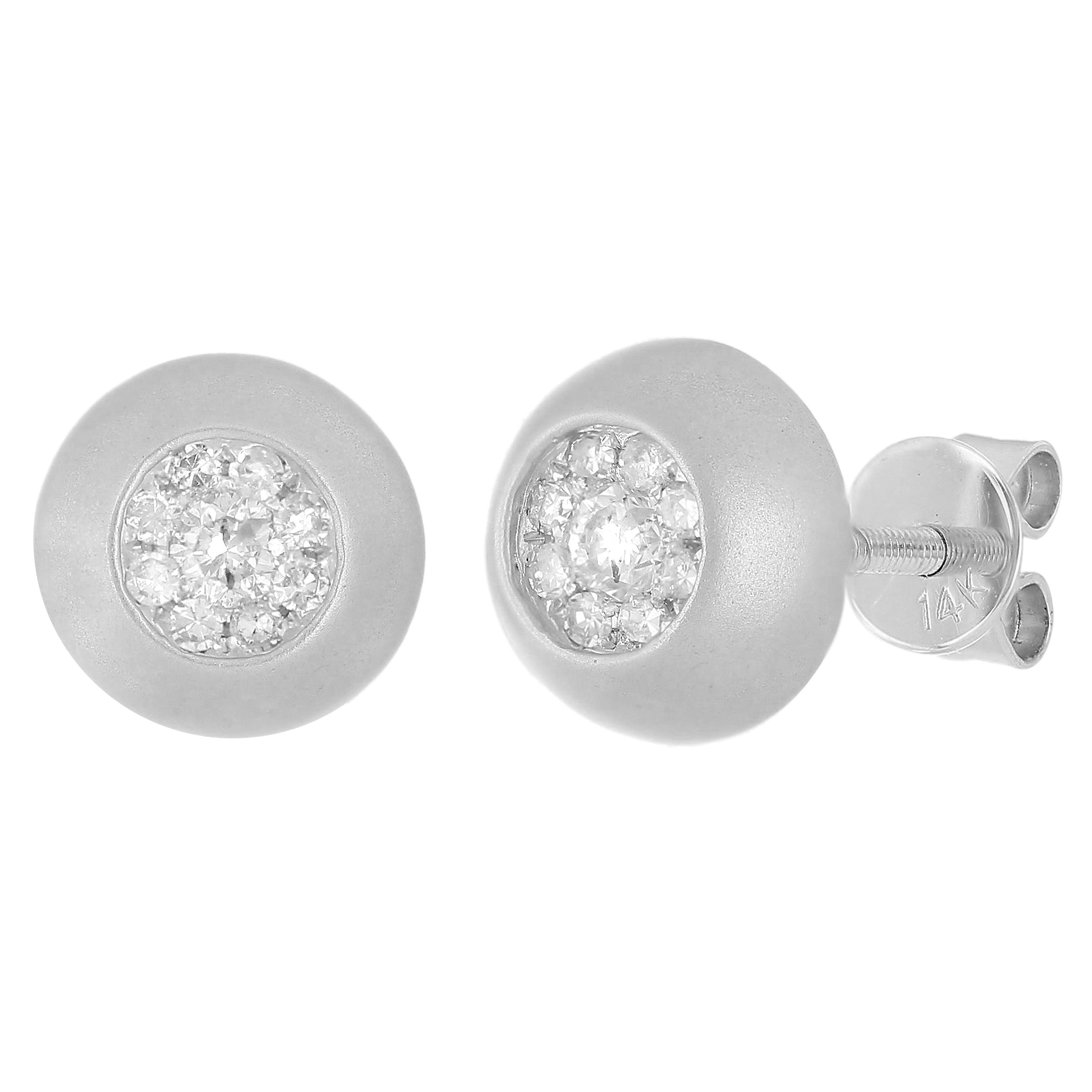 14k White Gold Satin Finish 0.26ctw Diamond Modern Bezel Stud Earrings
