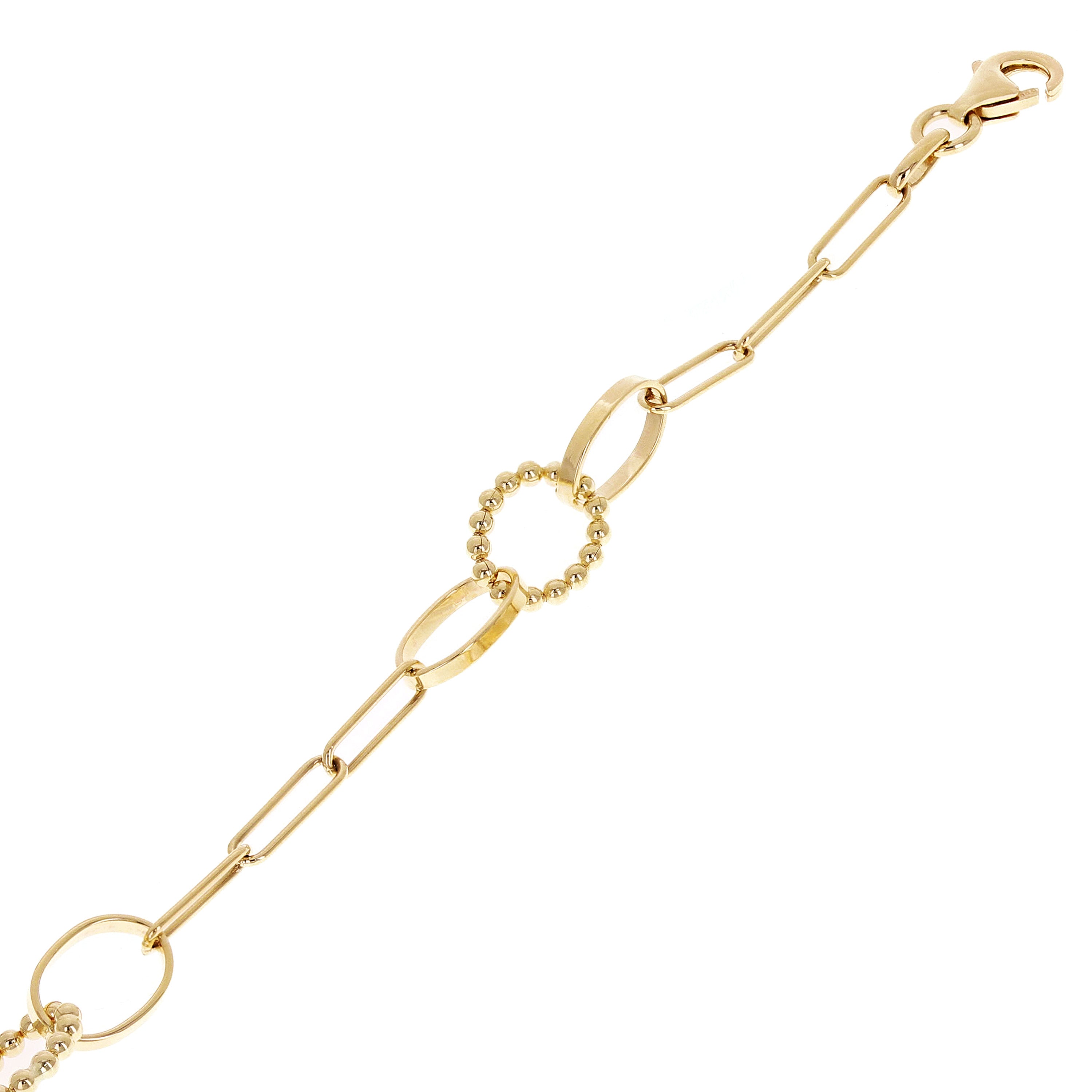 Italian 14k Yellow Gold Oval & Paperclip Link Bracelet 7" 6.2mm 3.1 grams