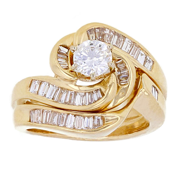 14k Yellow Gold 3/4ctw Diamond Baguette Matching 2 Piece Bridal Ring Set Sze 4.5