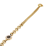 Italian 14k Yellow Gold Double Cuban Chain Evil Eye Charm Bracelet 7.5" 4.3grams