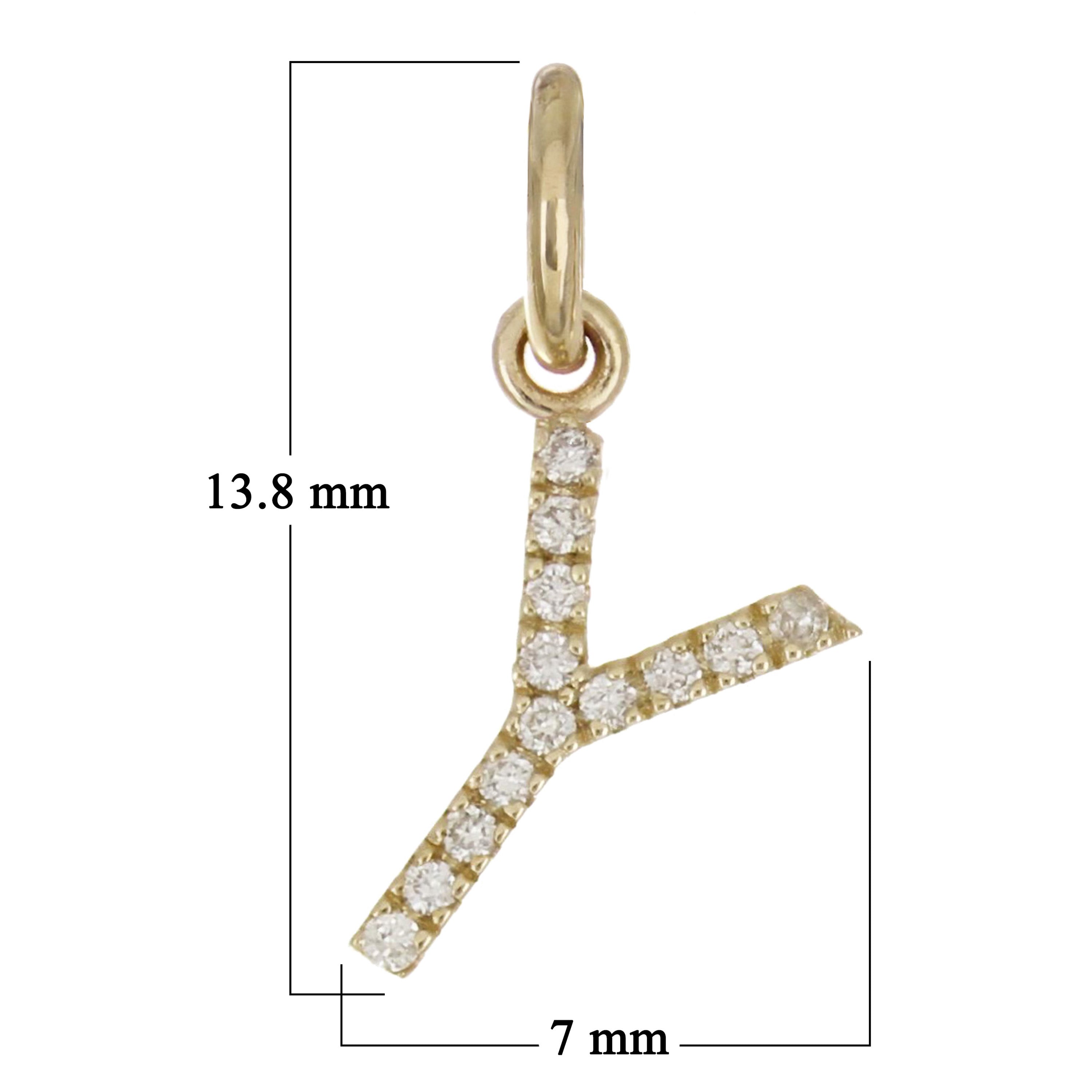 14k Yellow Gold Diamond Initial Letter Y Charm Pendant - Letter Y,Yellow