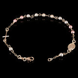 Italian 14k Tri-Color Gold Miraculous Medal Charm Rosary Bracelet 7.5" 4mm 3gram