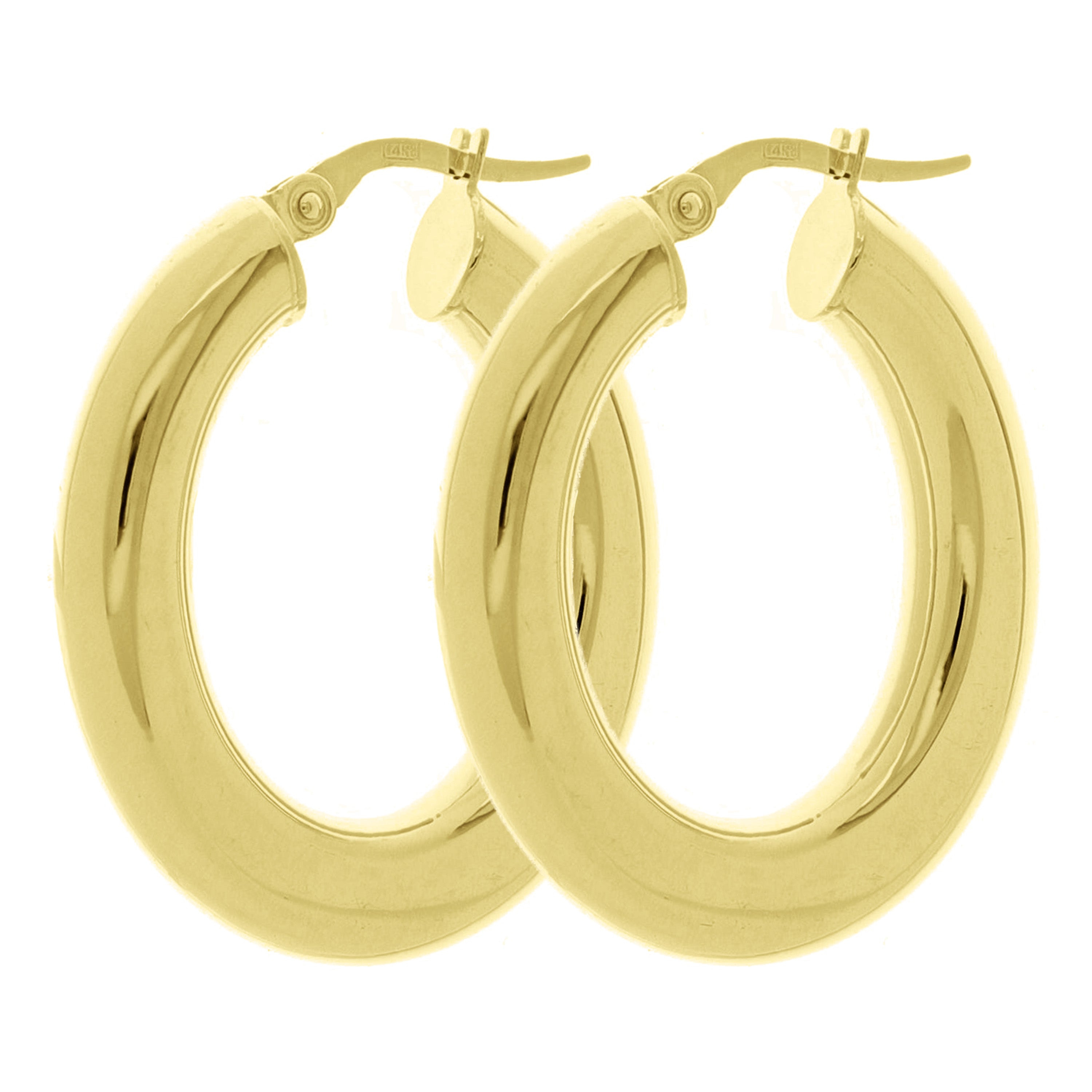 Italian 14k Yellow Gold High Polish Flat Oval Hoop Earrings 1.2" 5mm 3.9 grams