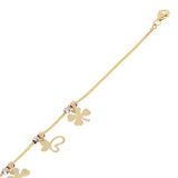 Italian 14k Tri Color Gold Four Leaf Clover & Butterfly Charm Bracelet 7" 2.9g