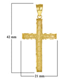 14k Yellow Gold Solid Diamond Cut Leaf Pattern Cross Pendant 1.7" 2.5 grams