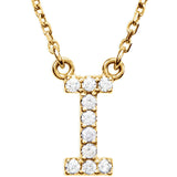 14k Yellow Gold Diamond Initial Letter I Alphabet Rolo Pendant Necklace 18" - Letter I,Yellow