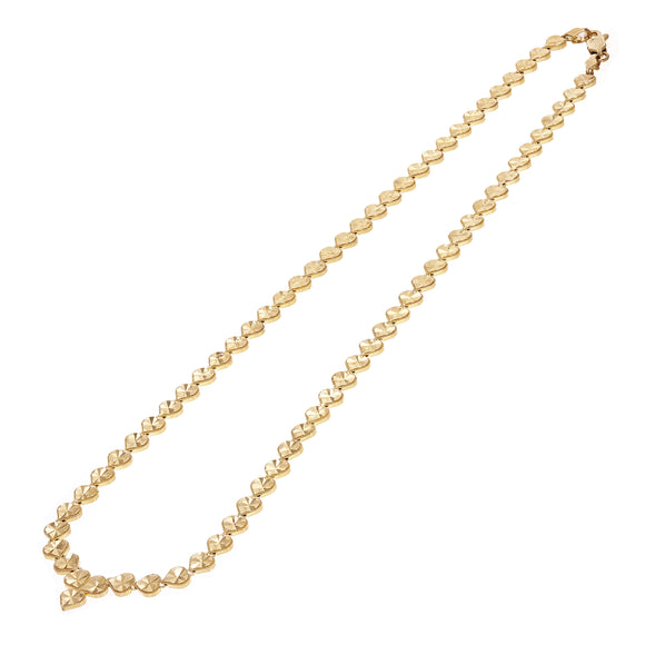 14k Yellow Gold V Shape Diamond Cut Heart Link Necklace 17