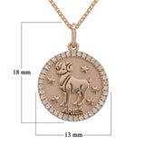 14k Rose Gold  Diamond Zodiac Sign Aries Pendant Necklace 18" - Aries,Rose