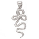 14k White Gold Solid Detailed 3D Cobra Snake Pendant - White