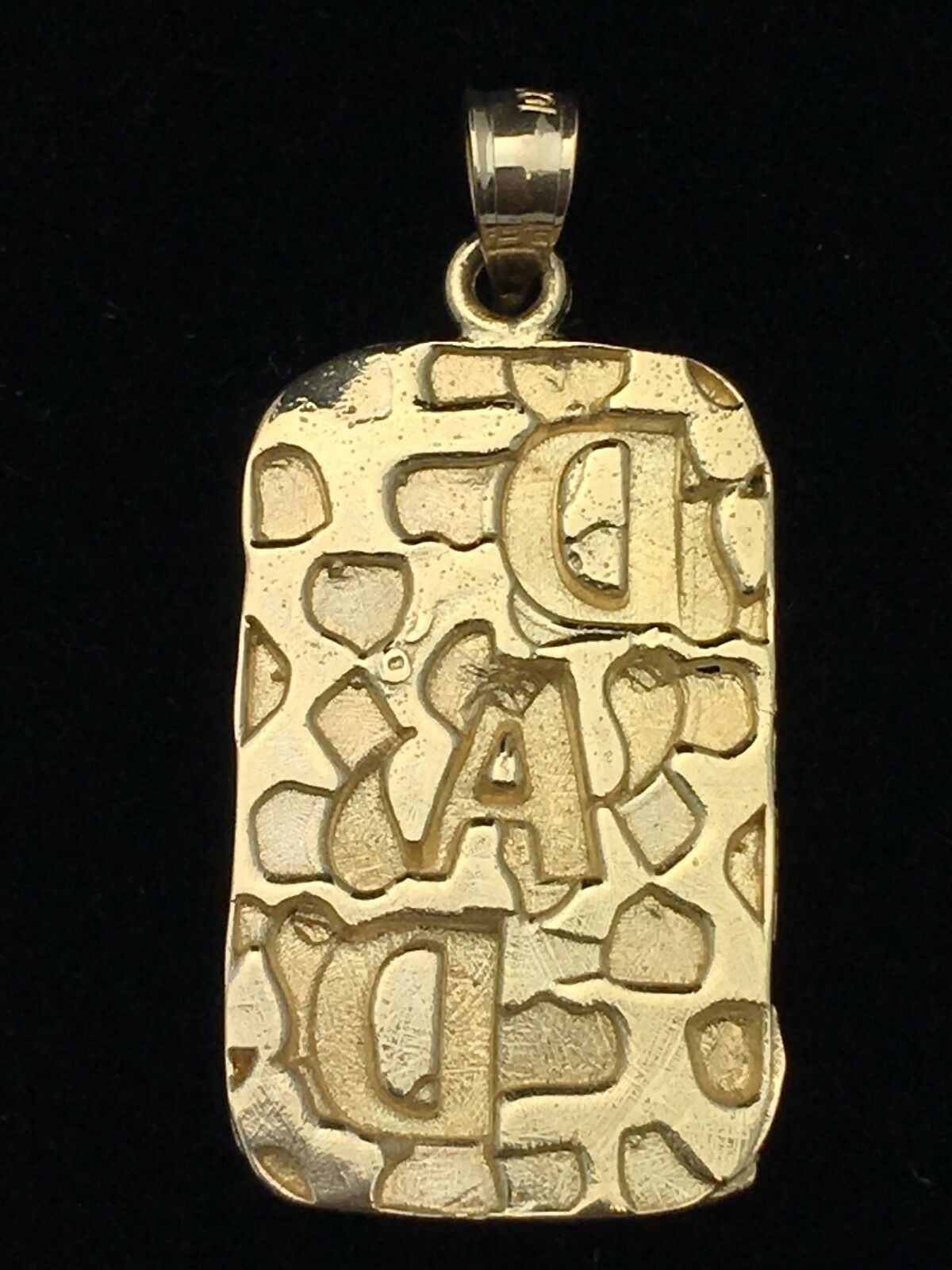 10k Yellow Gold Solid DAD Nugget Pendant Rectangle Charm 2.7 grams