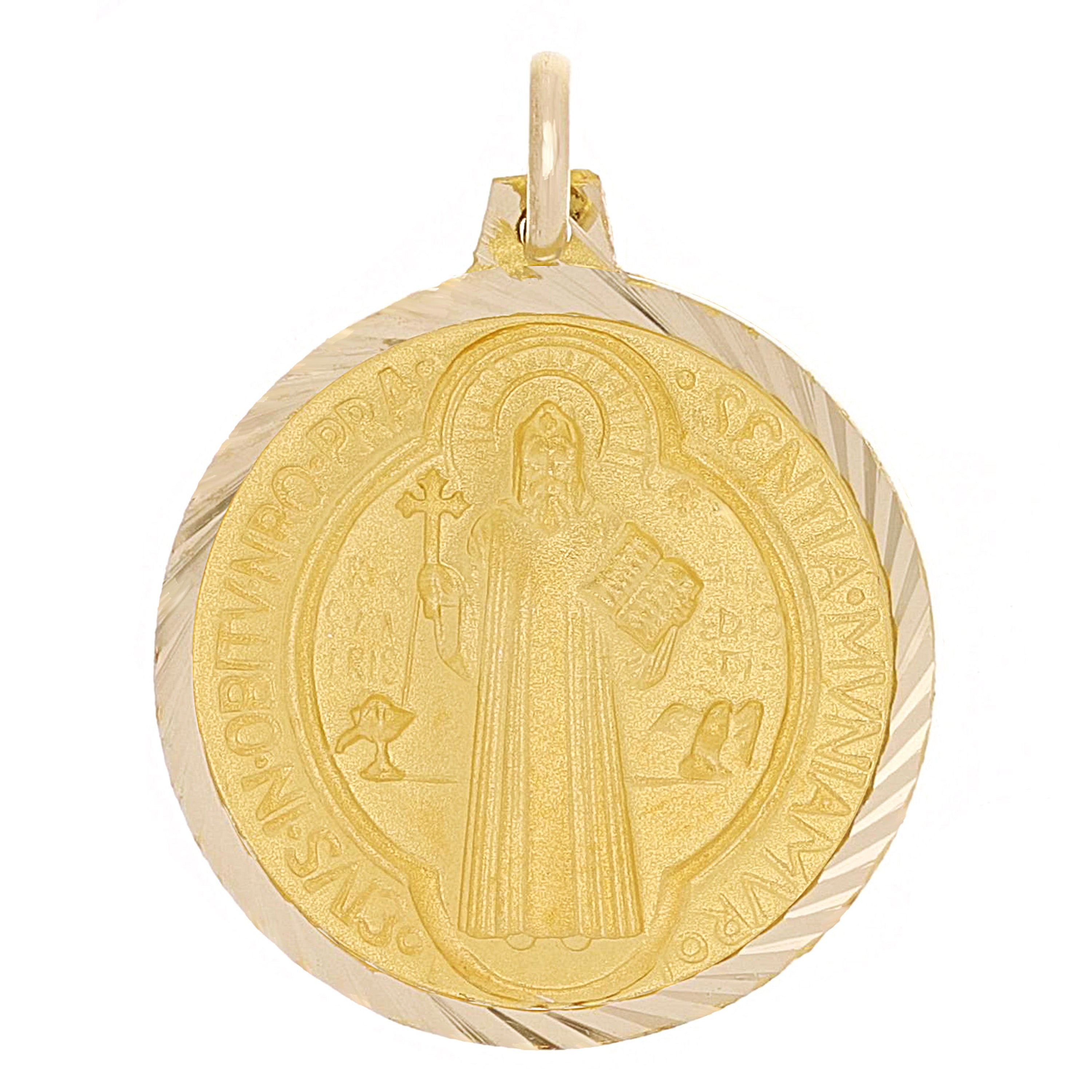Italian 14k Yellow Gold Gold Saint Benedict Medal Charm Pendant 1.1" 3.3 grams