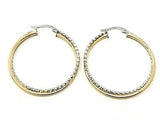 14k Two Tone Gold Diamond Cut Hollow Round Hoop Loop Earrings 1.33" 2.7 grams