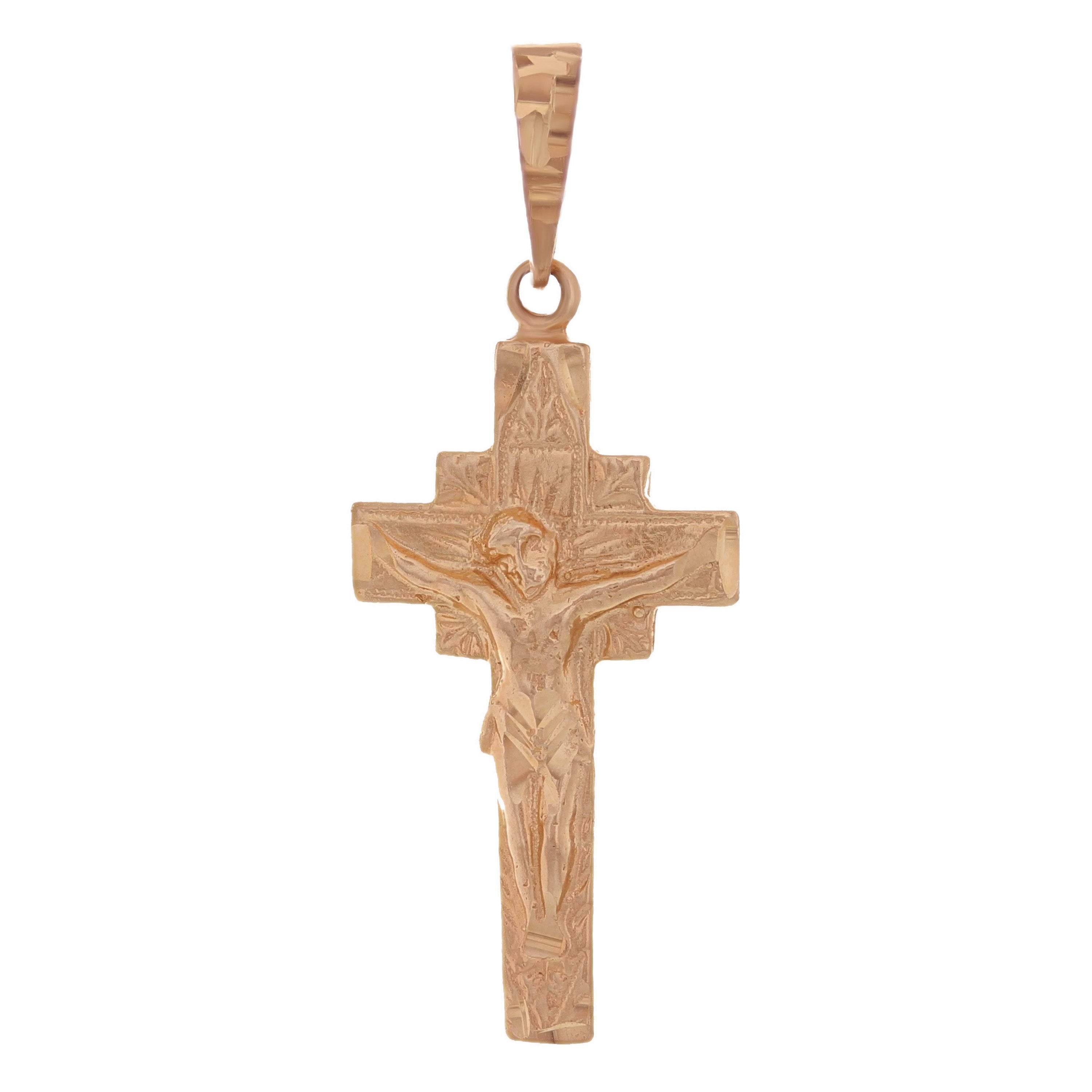 14k Rose Gold Jesus Christ Crucifix Cross Religious Charm Pendant 1.5" 2.5 grams - Rose