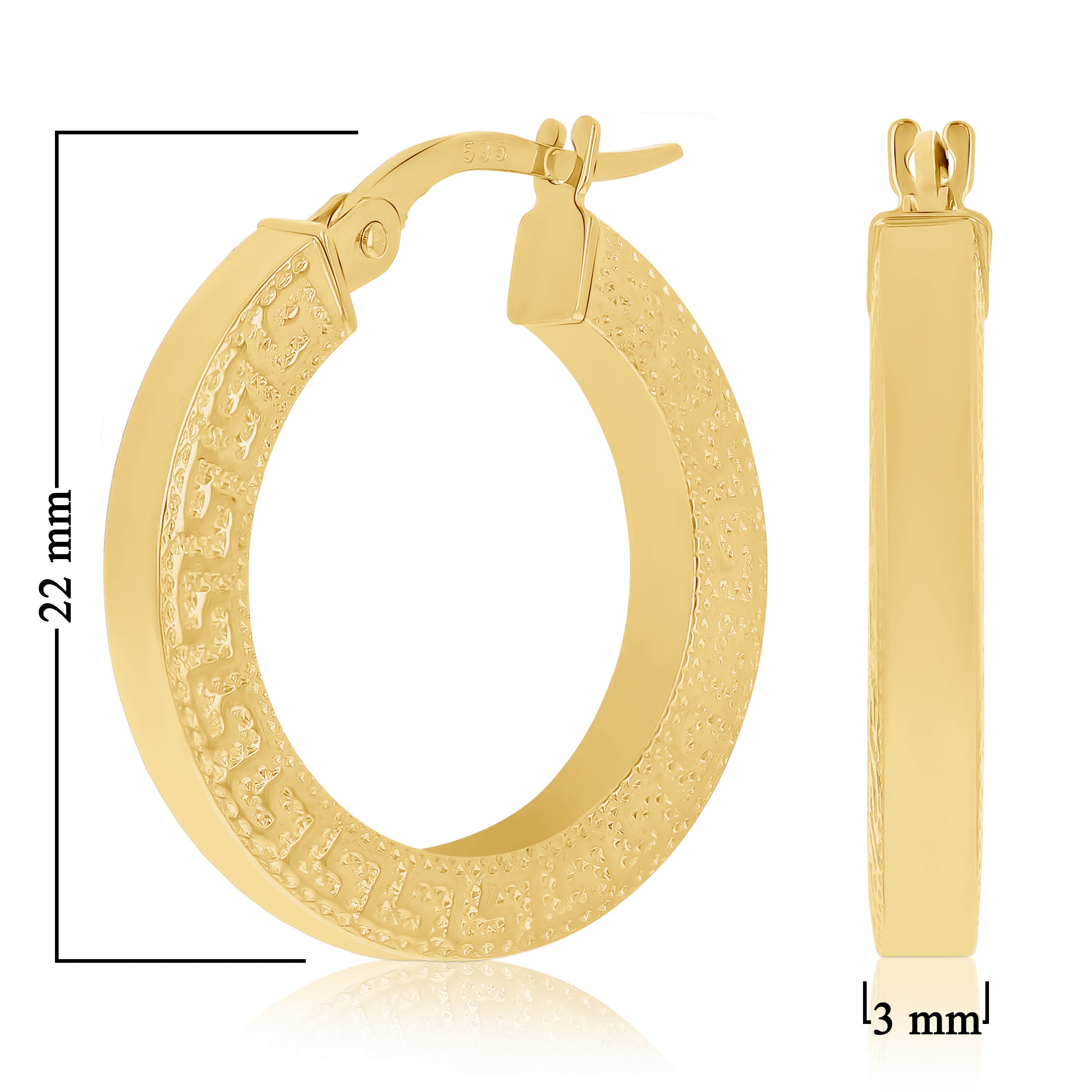 Italian 14k Yellow Gold Hollow Greek Key Hollow Hoop Earrings 22mmx3mm 2.1 grams