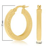 Italian 14k Yellow Gold Hollow Greek Key Hollow Hoop Earrings 22mmx3mm 2.1 grams