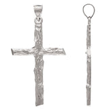 14k White Gold Religious Wood Bark Tree Trunk Cross Charm Pendant 2.6grams - White