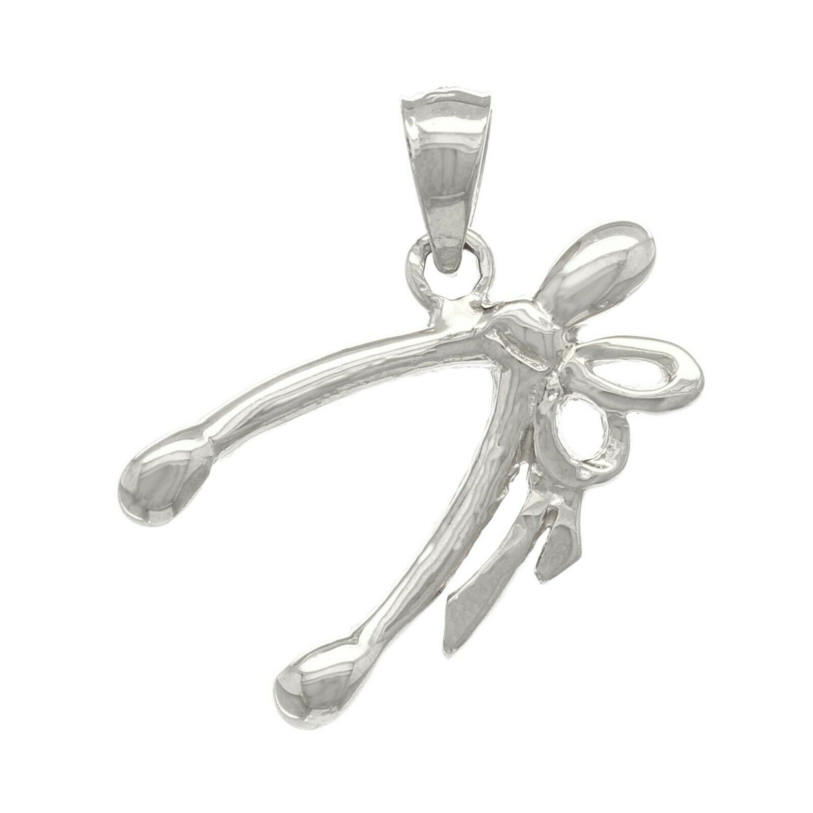 14k White Gold Wish Bone with Ribbon Pendant - White