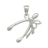 14k White Gold Wish Bone with Ribbon Pendant - White
