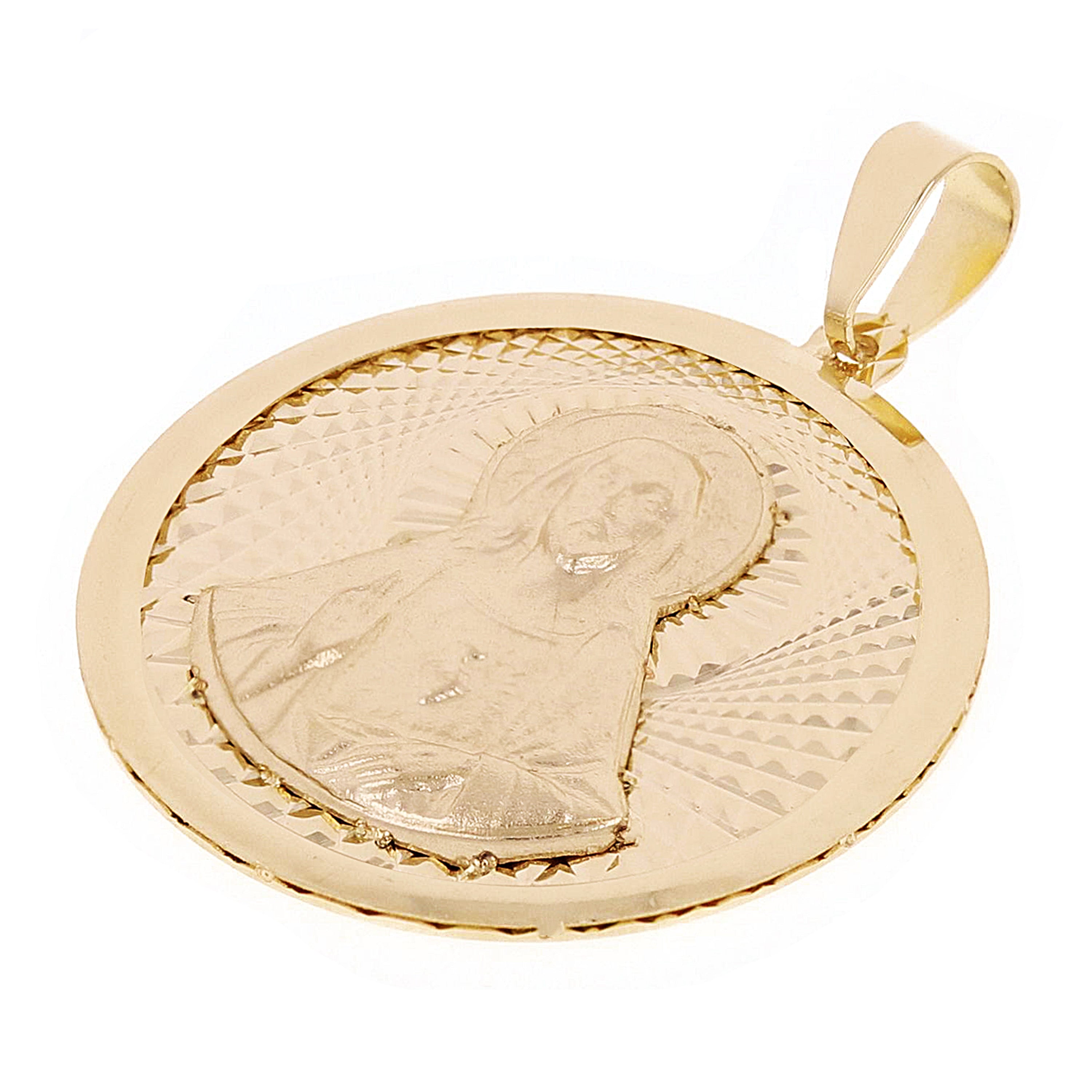 Italian 14k Yellow Gold Sacred Heart of Jesus Medal Charm Pendant 1.1" 2.5 grams