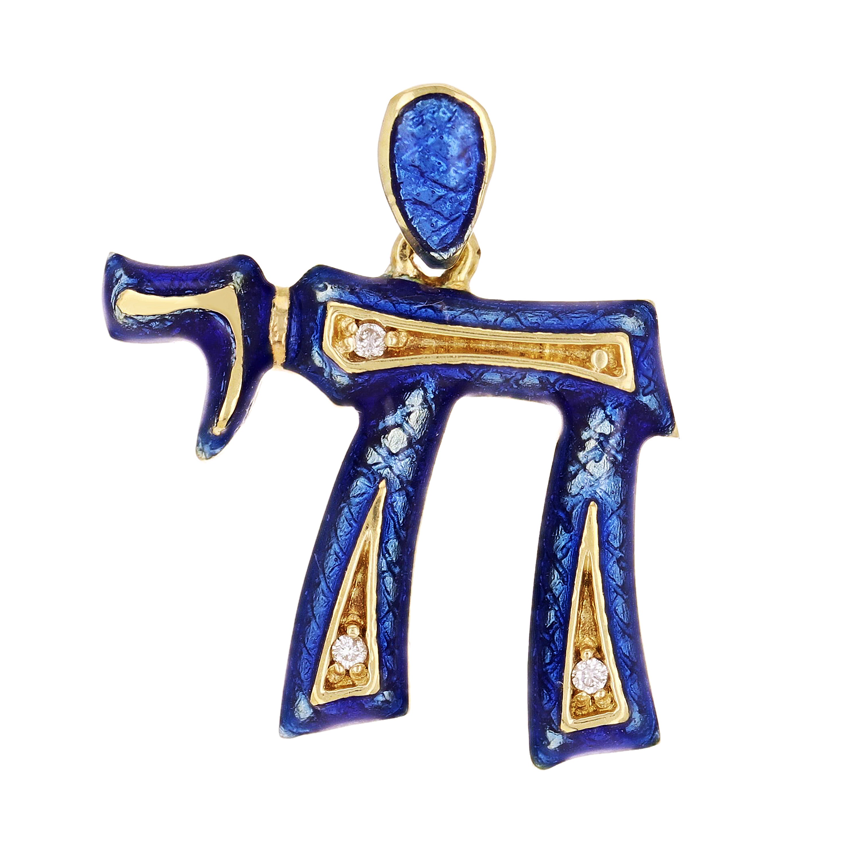 14k Yellow Gold Enamel Hebrew Jewish Chai Symbol Life Diamond Pendant 3 Colors