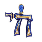 14k Yellow Gold Enamel Hebrew Jewish Chai Symbol Life Diamond Pendant 3 Colors