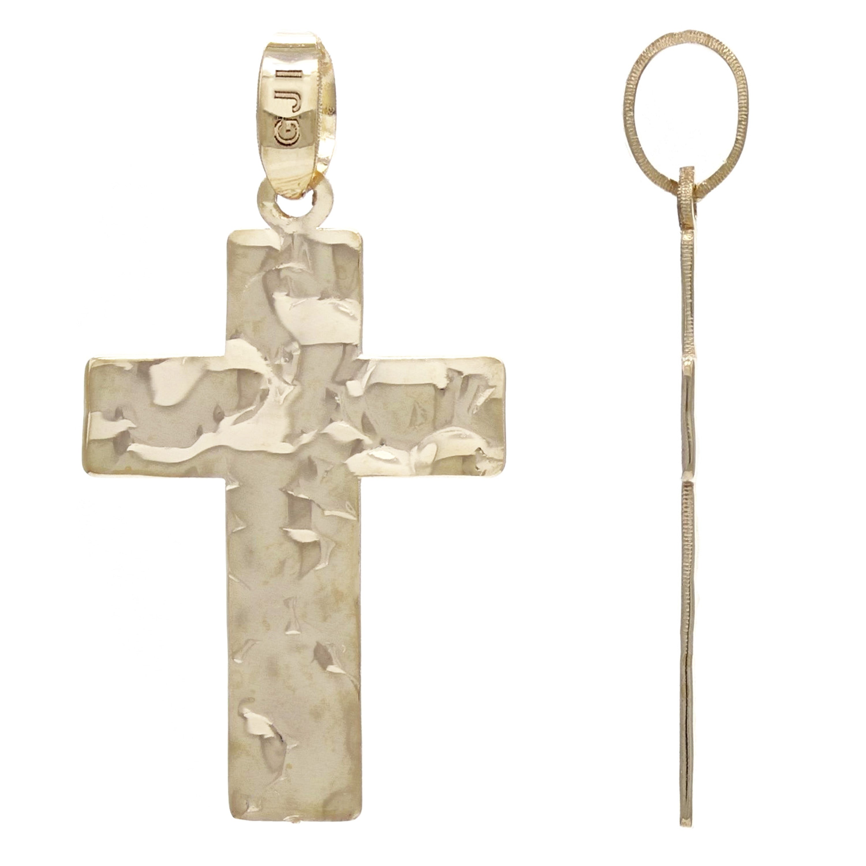 14k Yellow Gold Solid Crumpled Metal Texture Cross Pendant 0.7 gram