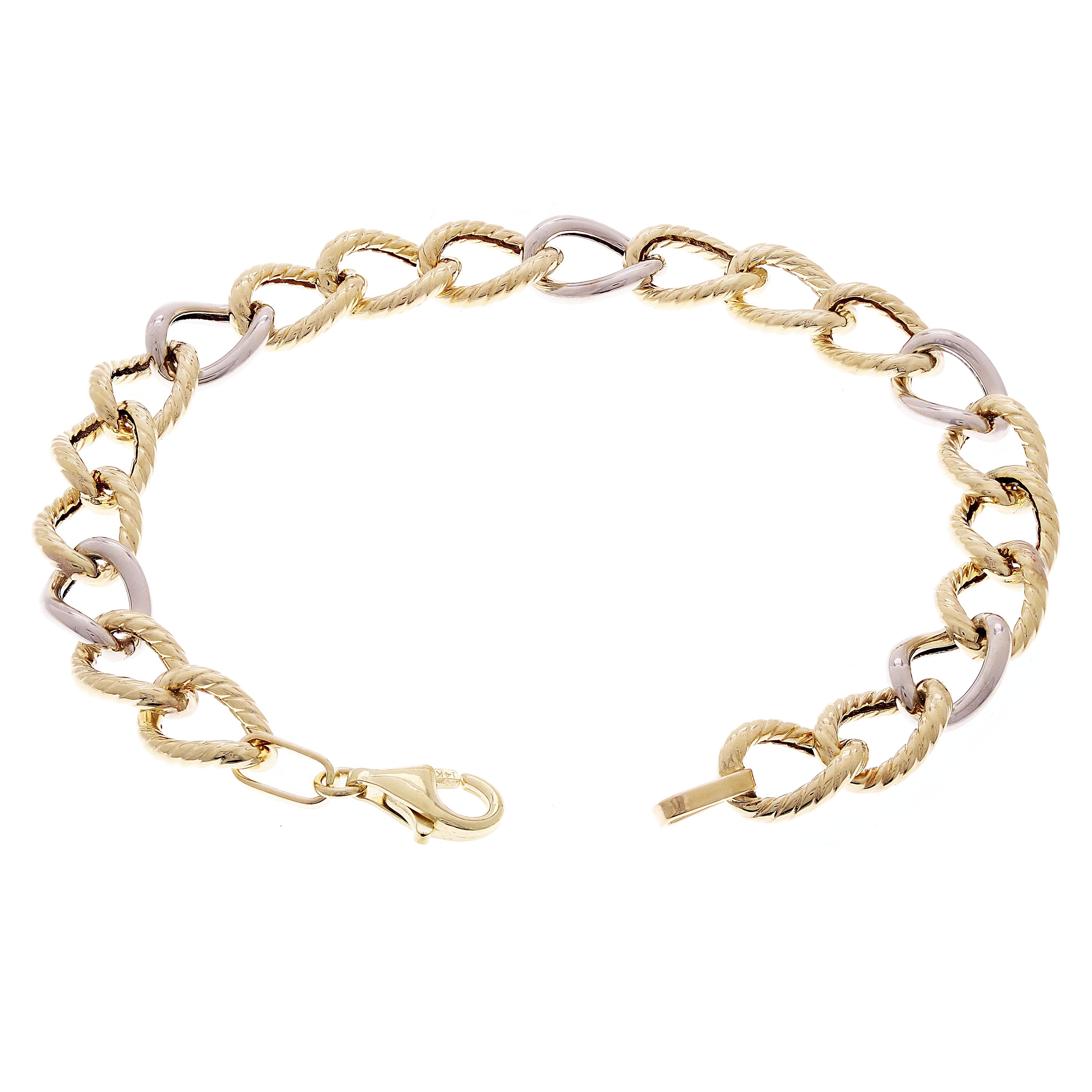 14k Yellow & White Gold Alternate Twisted Rope Open Link Bracelet 7.5" 8mm 6.3g