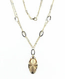 Italian 14k Two Tone Gold Oval Charm Chain Statement Necklace Double Rolo 17"