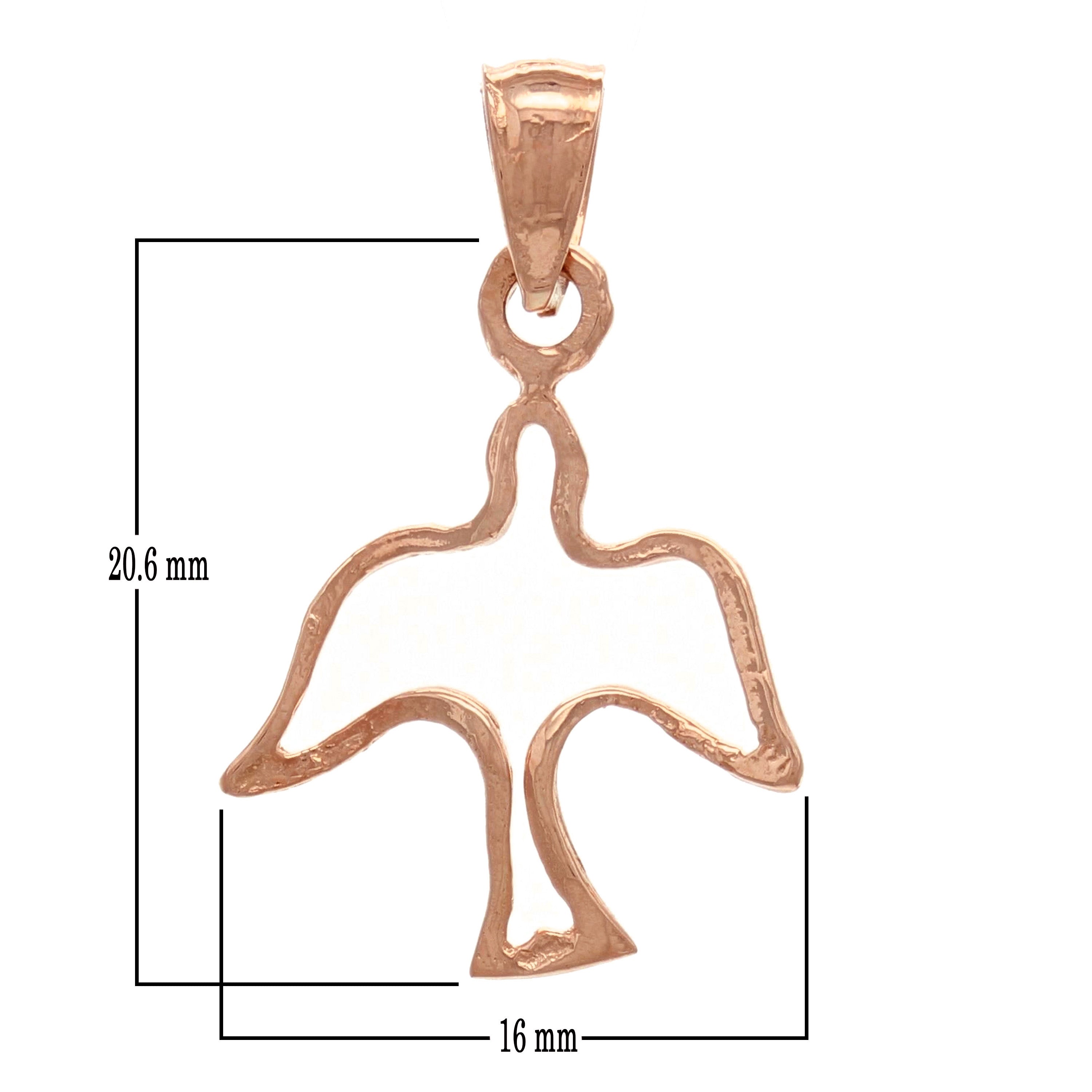 14k Rose Gold Solid Outline Bird Peace Dove Charm Pendant 0.7 gram - Rose