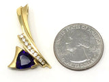 18k Yellow Gold Trillion Amethyst Charm Pendant with Diamonds 1.35" 8.3g