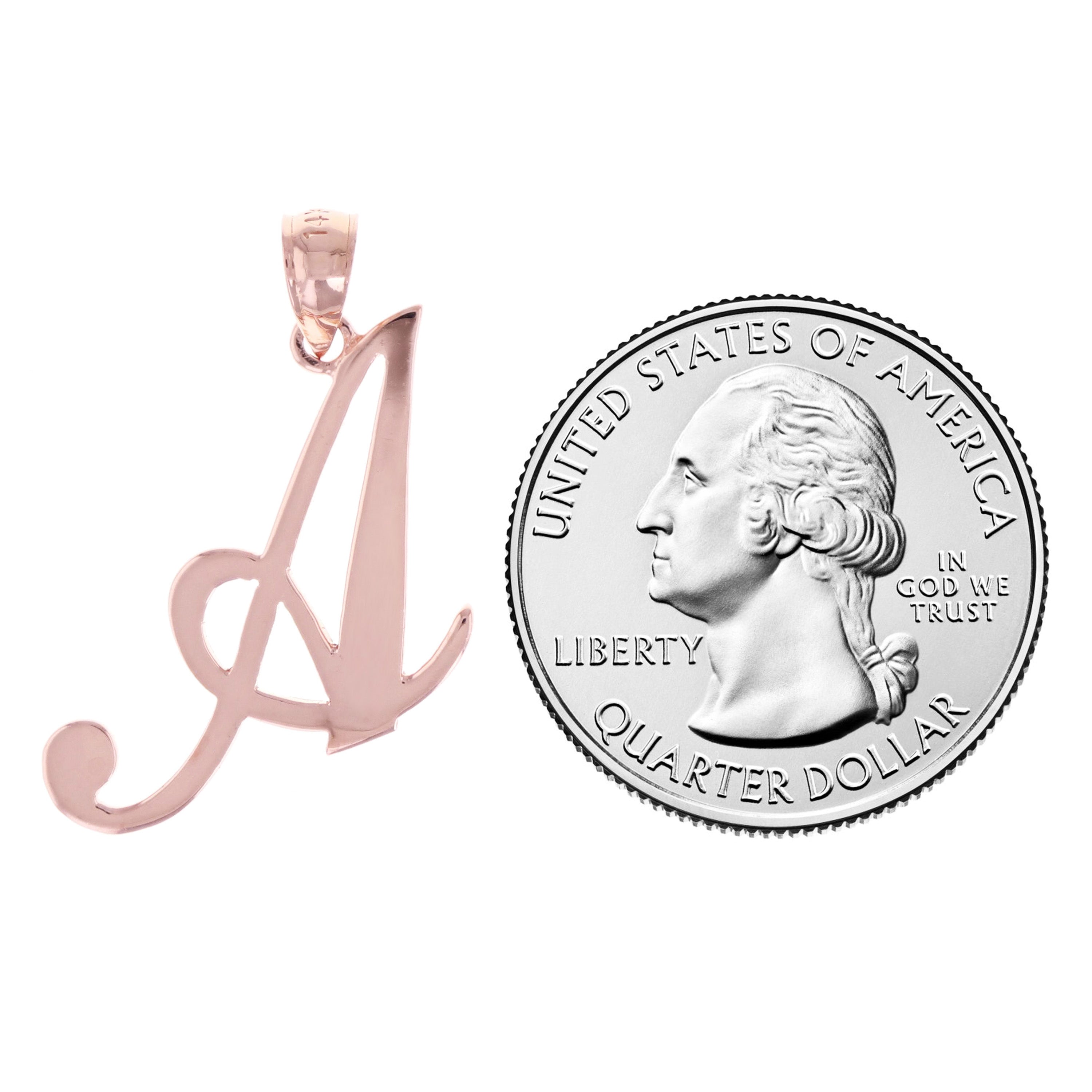 14k Rose Gold Initial Letter A Alphabet Charm Pendant - Letter A,Rose
