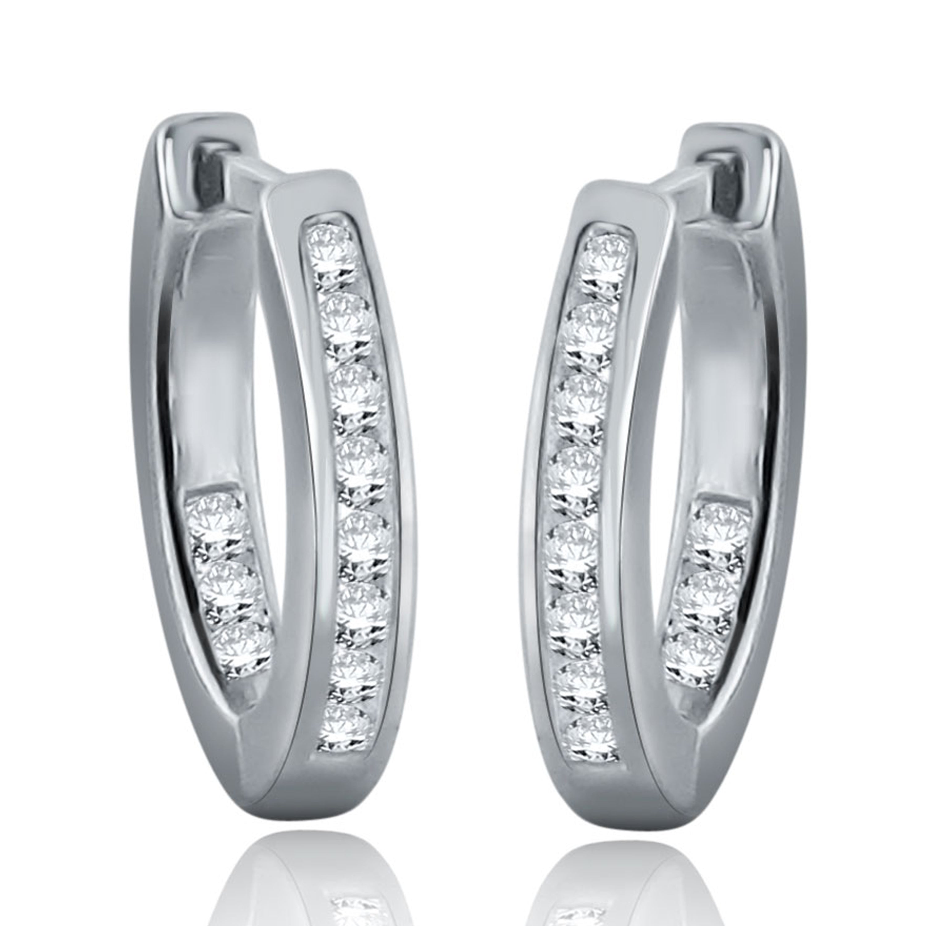 14k Yellow or White Gold 1/4 ctw Diamond Hoop Earrings