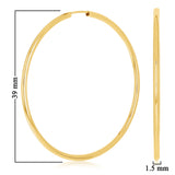 Italian 14k Yellow Gold High Polish Round Endless Hoop Earrings 1.5" 1.3 grams