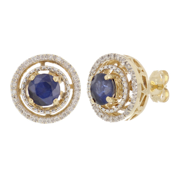 14k Yellow Gold 0.25ctw Sapphire & Diamond Double Halo Stud Earrings