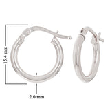 Italian 14k White Gold High Polished Plain Hollow Hoop Earrings 15.4 x 2mm 1gram - White,Size 0.5" 1 grams