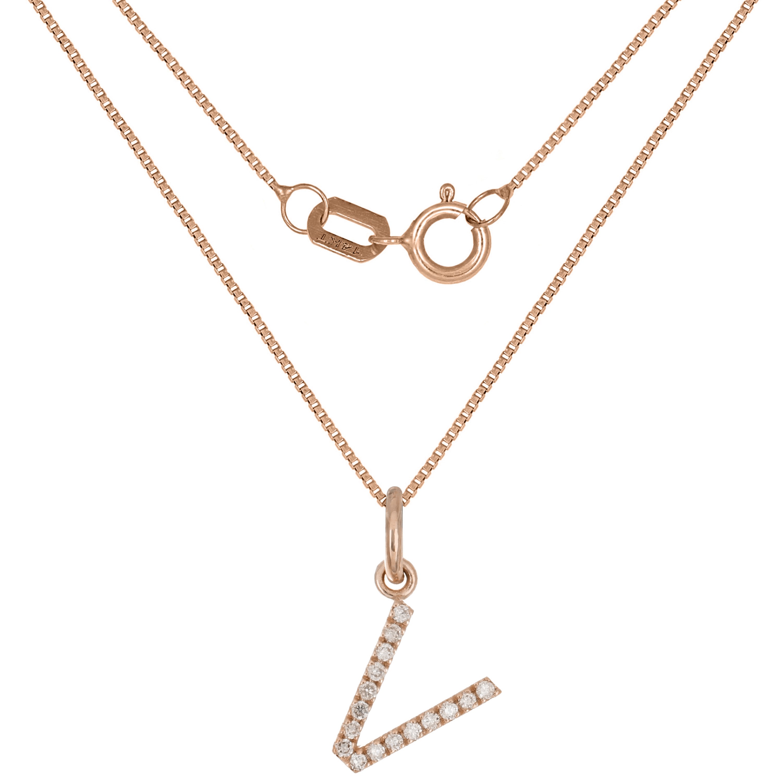 14k Rose Gold Diamond Initial Letter V Charm Pendant Necklace 18" - Letter V,Rose