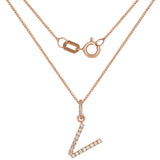14k Rose Gold Diamond Initial Letter V Charm Pendant Necklace 18" - Letter V,Rose